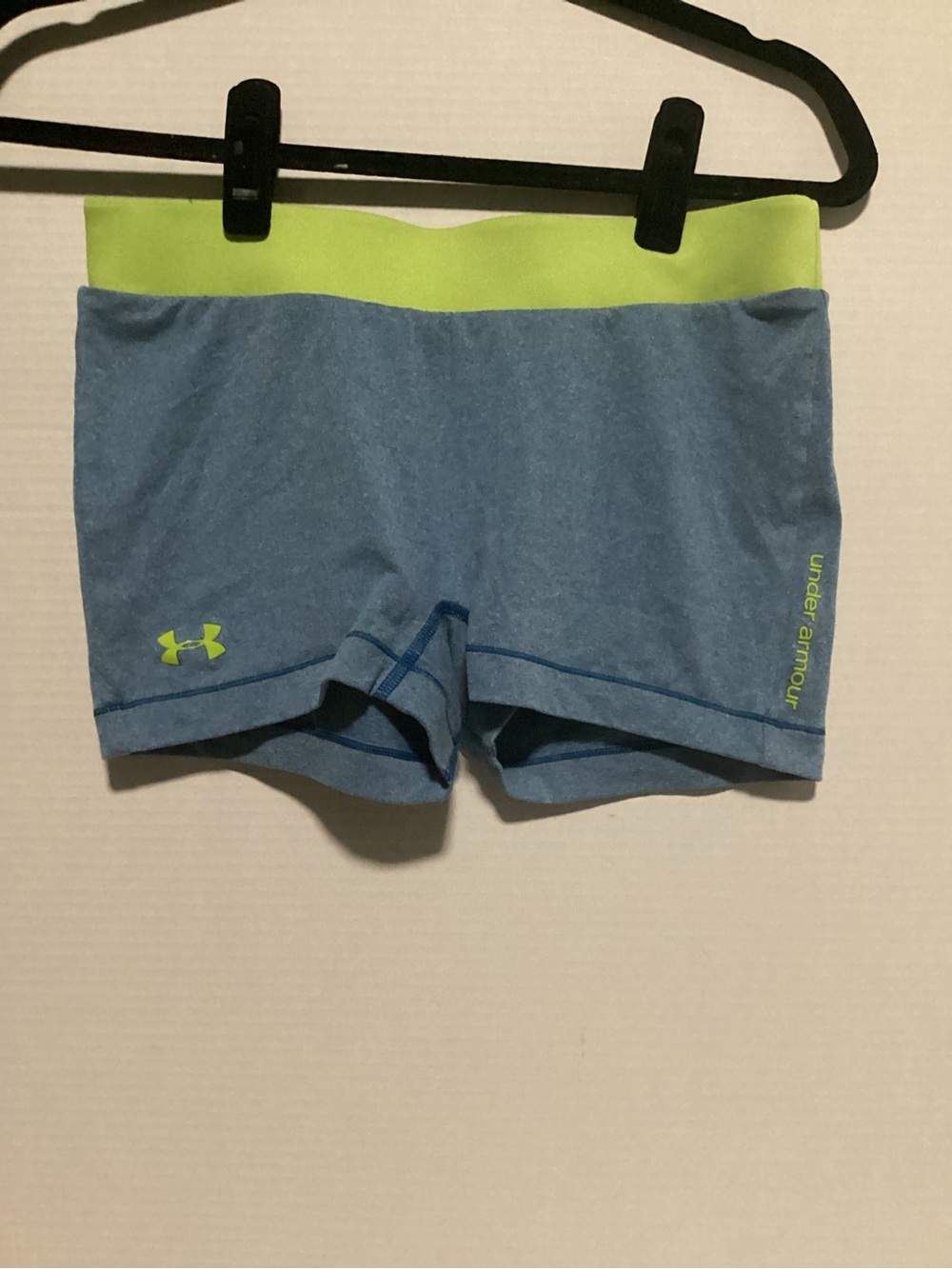 Under Armour Blue Spandex Active Shorts with Lime M